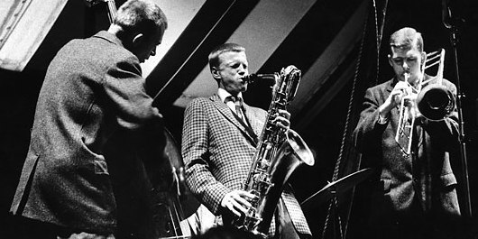 Bill Crow (bass), Gerry Mulligan (baritone sax), Bob Brookmeyer (valve trombone), 1956