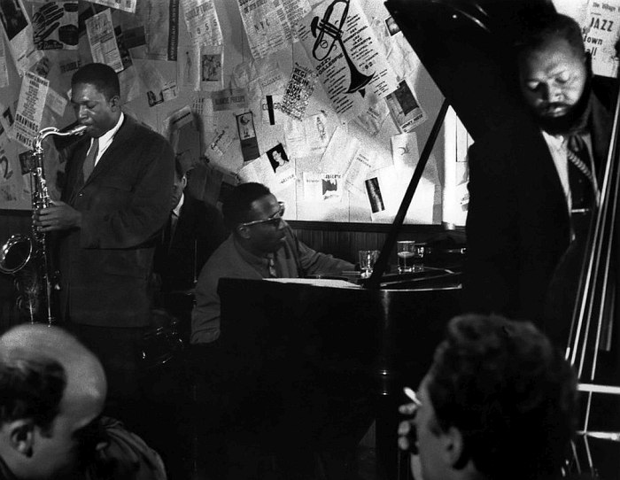 John Coltrane, Shadow Wilson, Thelonious Monk, Ahmed Abdul-Malik. The Five Spot, 1957 (photo © Don Schlitten)