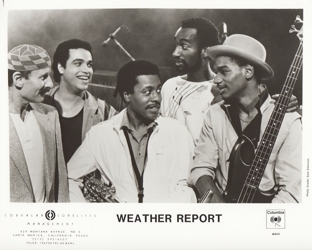 Weather Report: пресс-фото к альбому «Sportin' Life», 1985  Joe Zawinul, Mino Cinélu, Wayne Shorter, Omar Hakim, Victor Bailey. Photo  © Sam Emerson